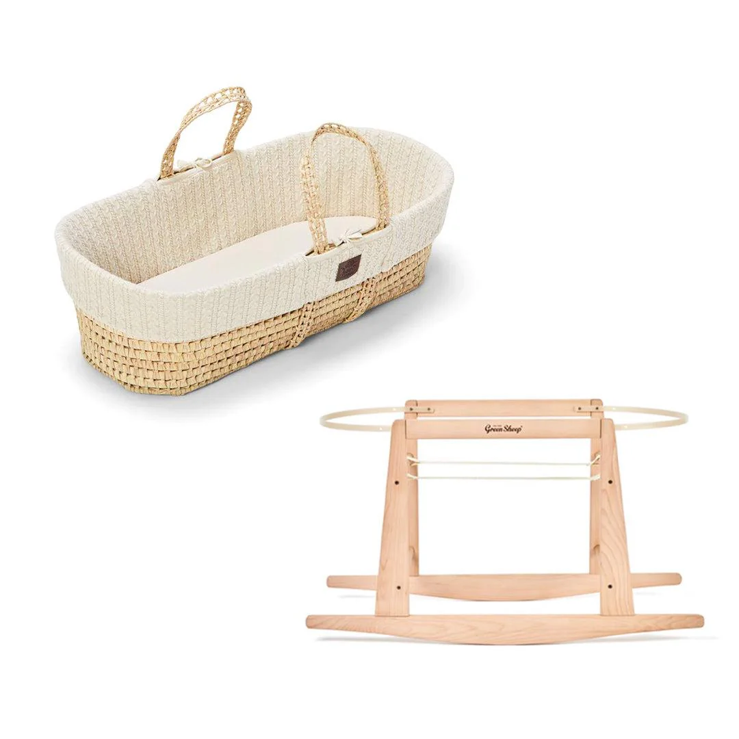 The Little Green Sheep Organic Knitted Moses Basket + Rocking Stand - Image 4
