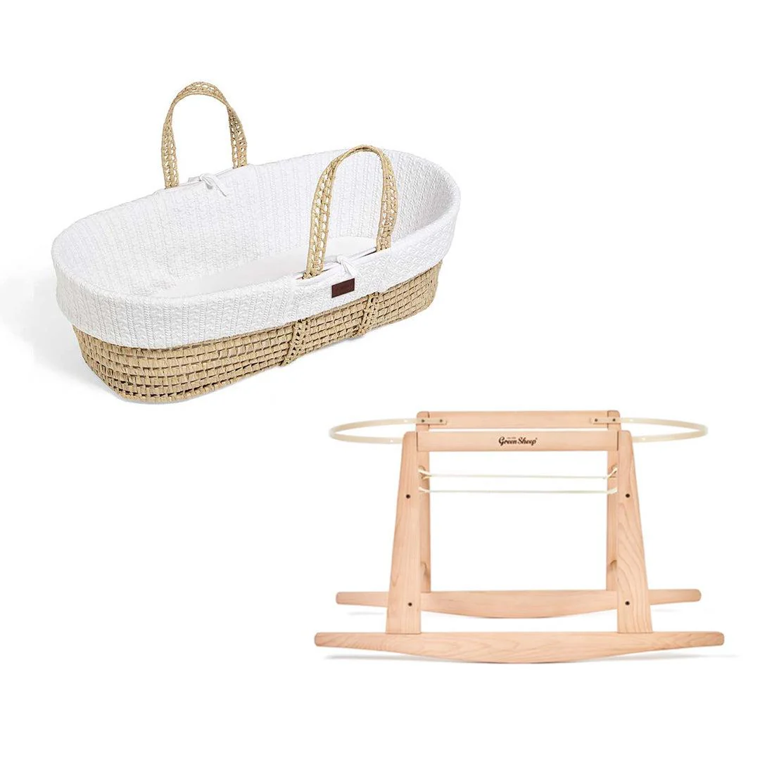 The Little Green Sheep Organic Knitted Moses Basket + Rocking Stand - Image 7
