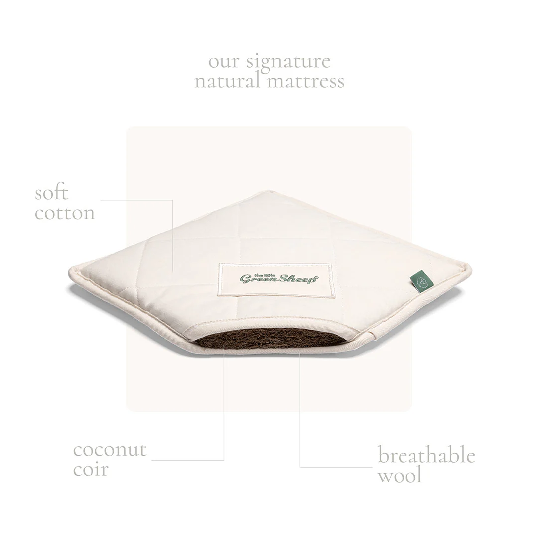 The Little Green Sheep Organic Wheat Knit Moses Basket + Mattress - Linen - Image 3