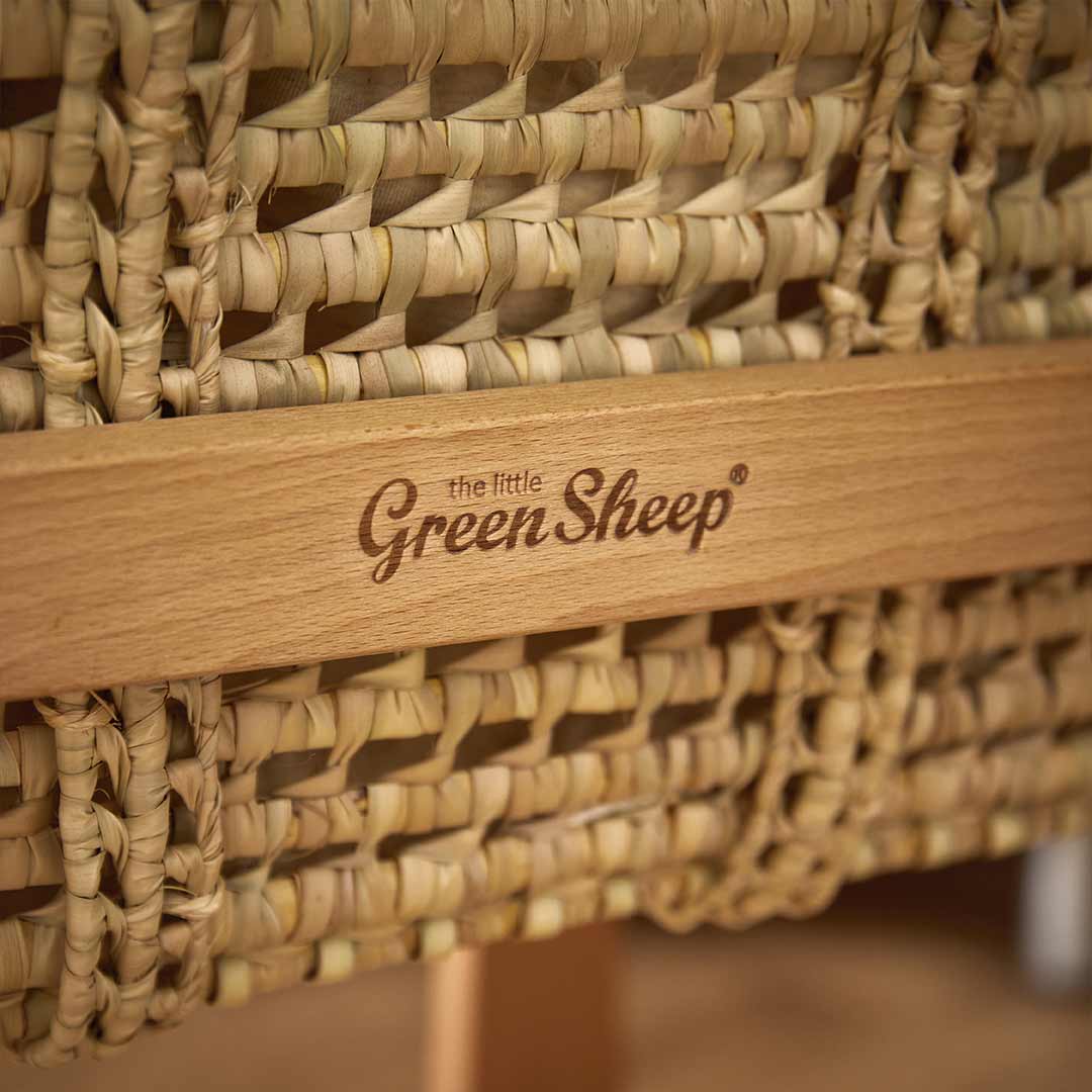 The Little Green Sheep Organic Wheat Knit Moses Basket + Mattress - Linen - Image 5