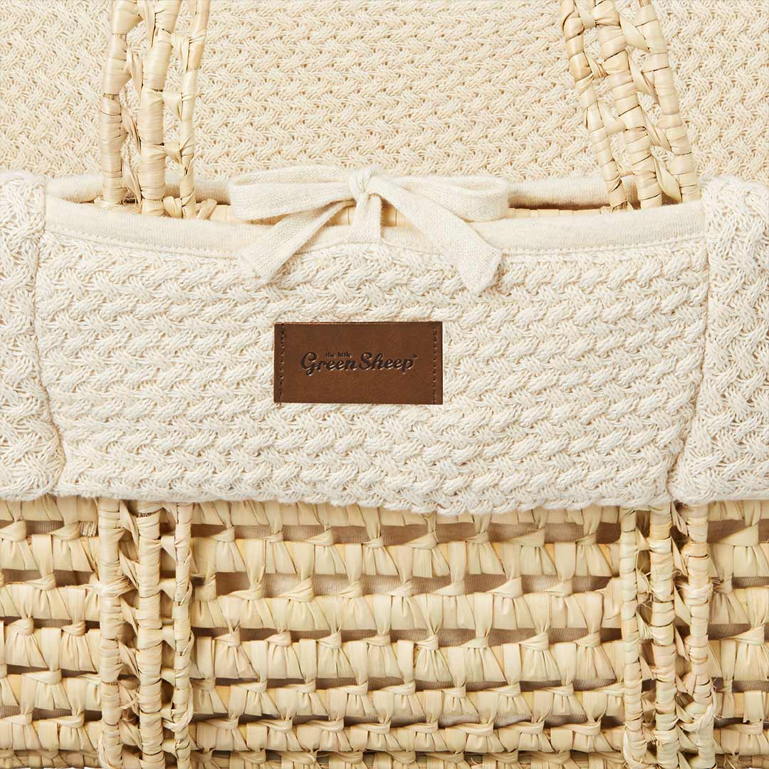 The Little Green Sheep Organic Wheat Knit Moses Basket + Mattress - Linen - Image 7