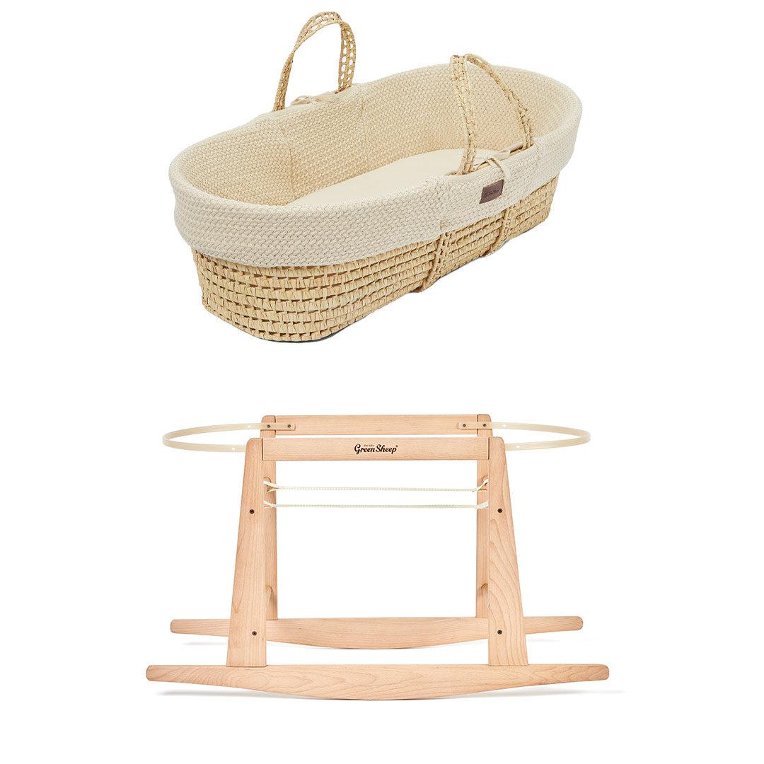 The Little Green Sheep Organic Wheat Knit Moses Basket + Mattress - Linen - Image 8