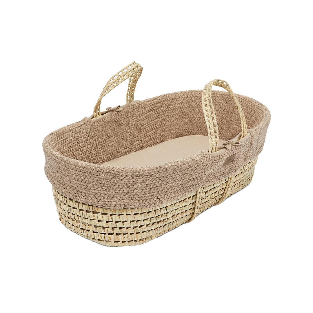 The Little Green Sheep Organic Wheat Knit Moses Basket + Mattress - Truffle