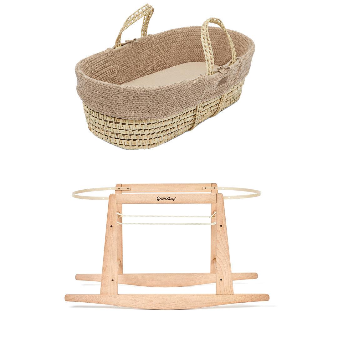 The Little Green Sheep Organic Wheat Knit Moses Basket + Mattress - Truffle - Image 8