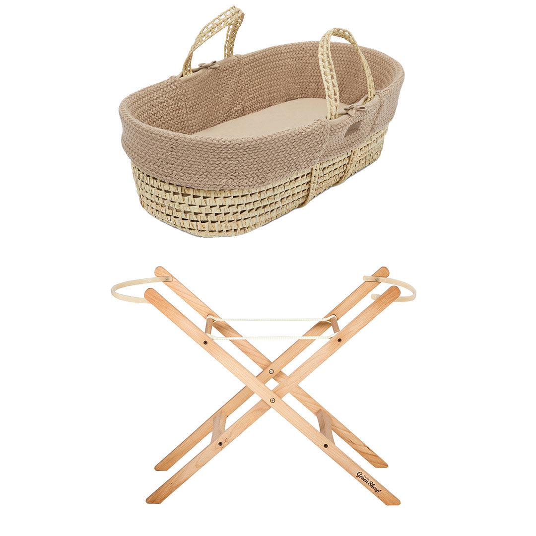 The Little Green Sheep Organic Wheat Knit Moses Basket + Mattress - Truffle - Image 9