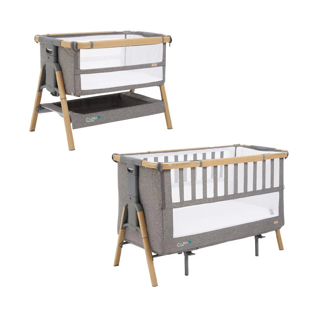 Tutti Bambini CoZee XL Bedside Crib + Cot - Oak / Charcoal