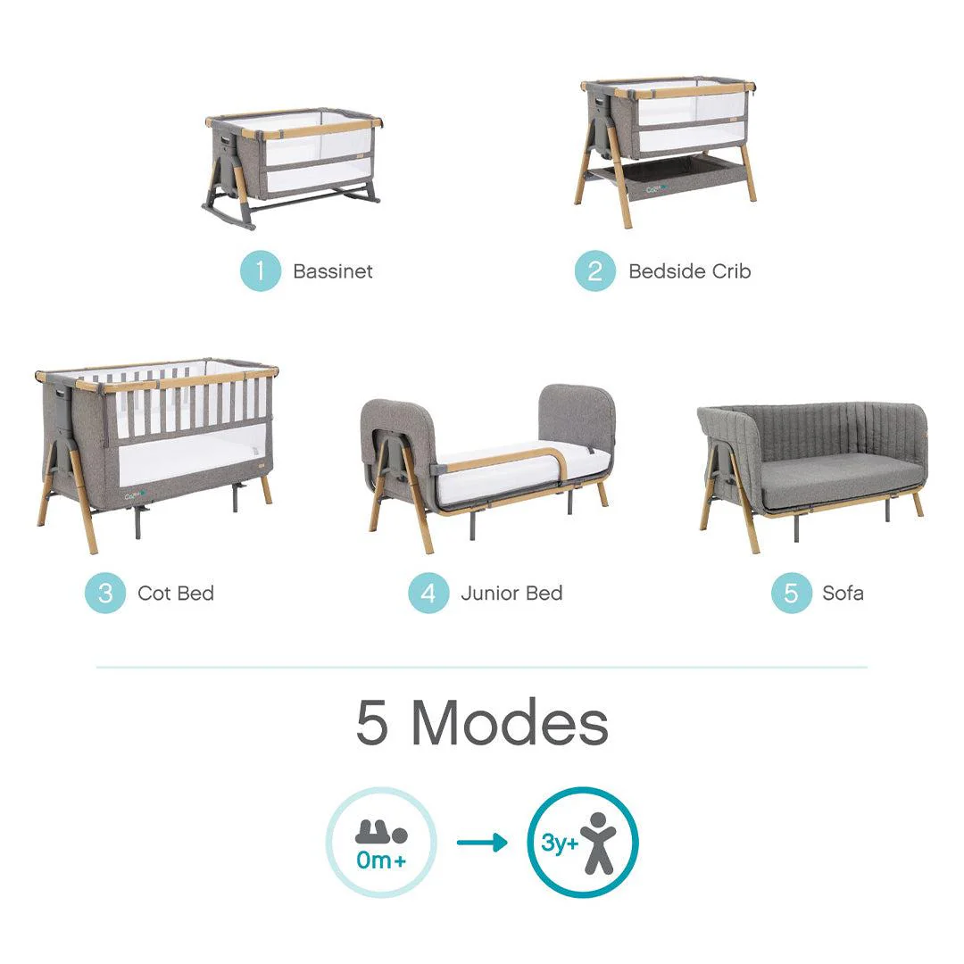Tutti Bambini CoZee XL Bedside Crib + Cot - Oak / Charcoal - Image 8