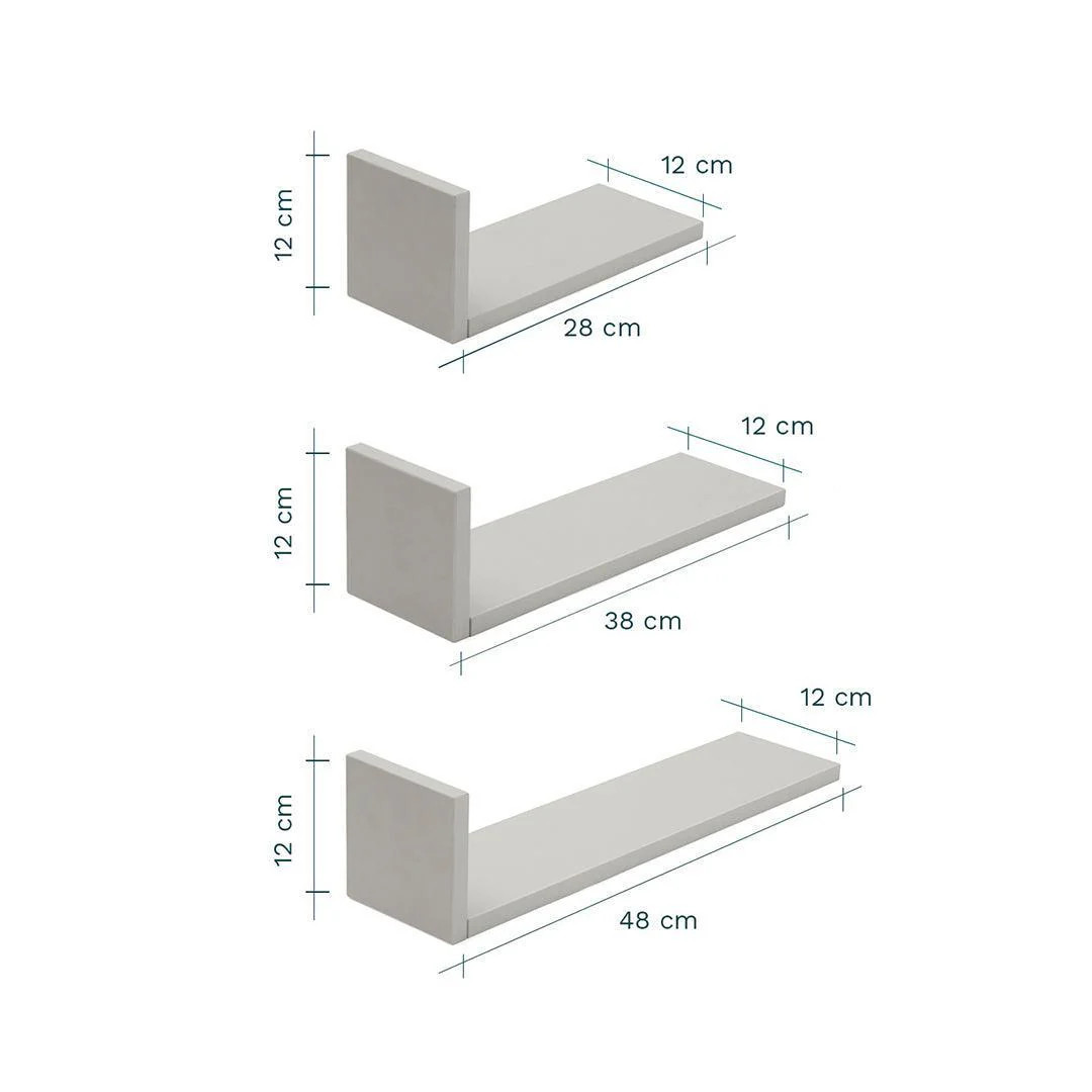 Tutti Bambini Rio Set of Three L-Shaped Wall Shelves - Dove Grey - Image 3
