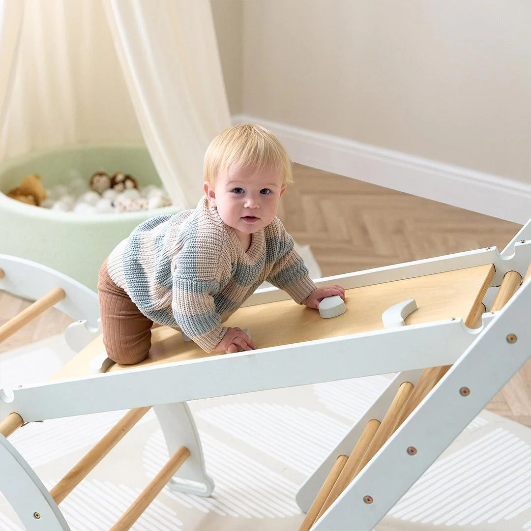 Tutti Bambini Scala Montessori 3 In 1 Pikler Climbing Frame With Climbing Wall - Sea Mist - Image 11