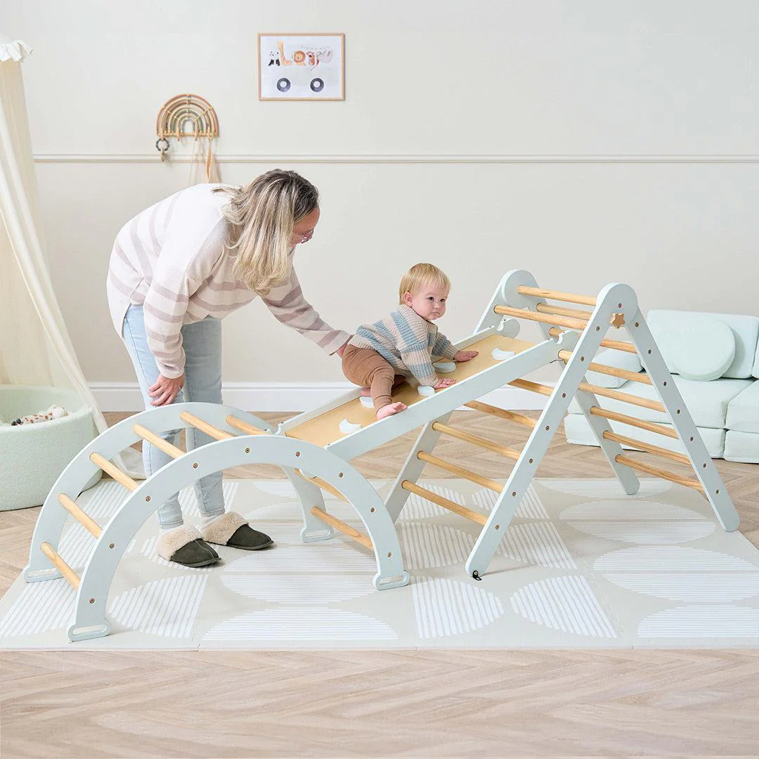 Tutti Bambini Scala Montessori 3 In 1 Pikler Climbing Frame With Climbing Wall - Sea Mist - Image 14