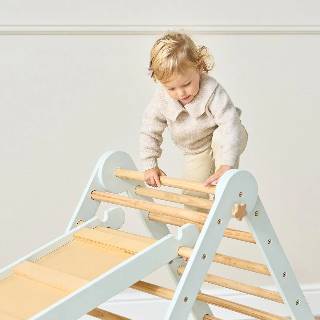 Tutti Bambini Scala Montessori 3 In 1 Pikler Climbing Frame With Climbing Wall - Sea Mist - Image 2