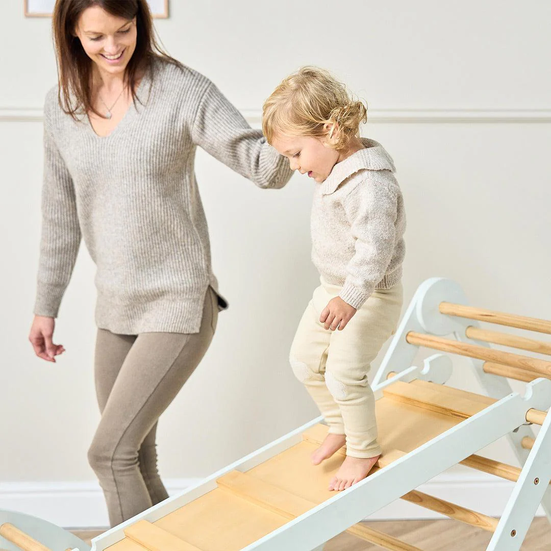 Tutti Bambini Scala Montessori 3 In 1 Pikler Climbing Frame With Climbing Wall - Sea Mist - Image 3